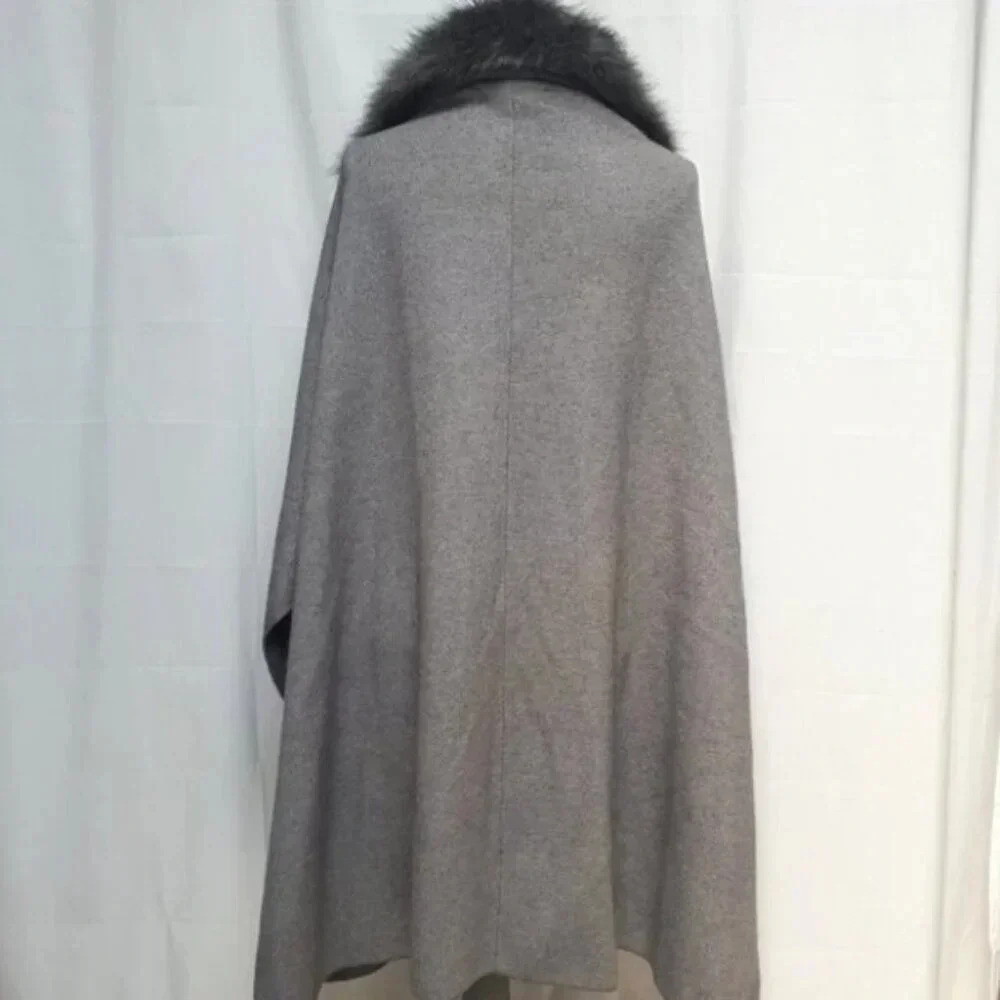 Zara Coat Jacket Fur Collar Knit Cape Poncho Faux Coat Jacket S - Picture 12 of 14